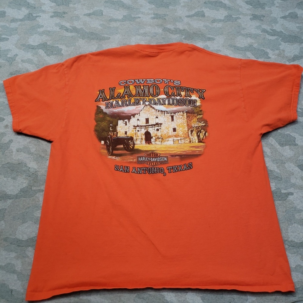 Harley Davidson Shirt Mens XL Orange Short Sleeve Alamo City Motorcycle